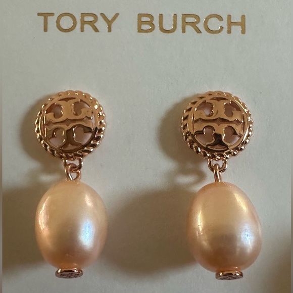 Golden with pearl earrings-Tory Burch - NWT - Picture 2 of 6